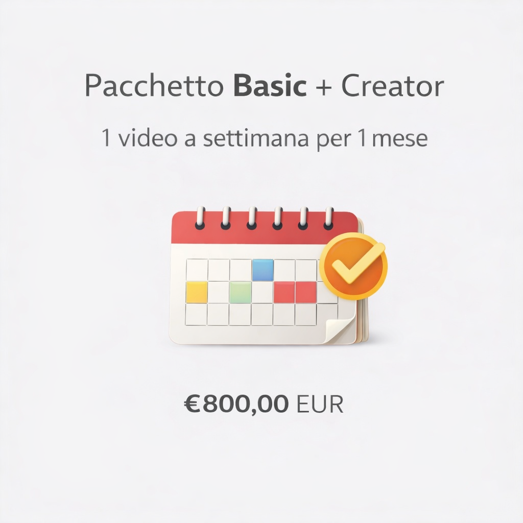Pacchetto basic + Creator: 1 video a settimana per 1 mese