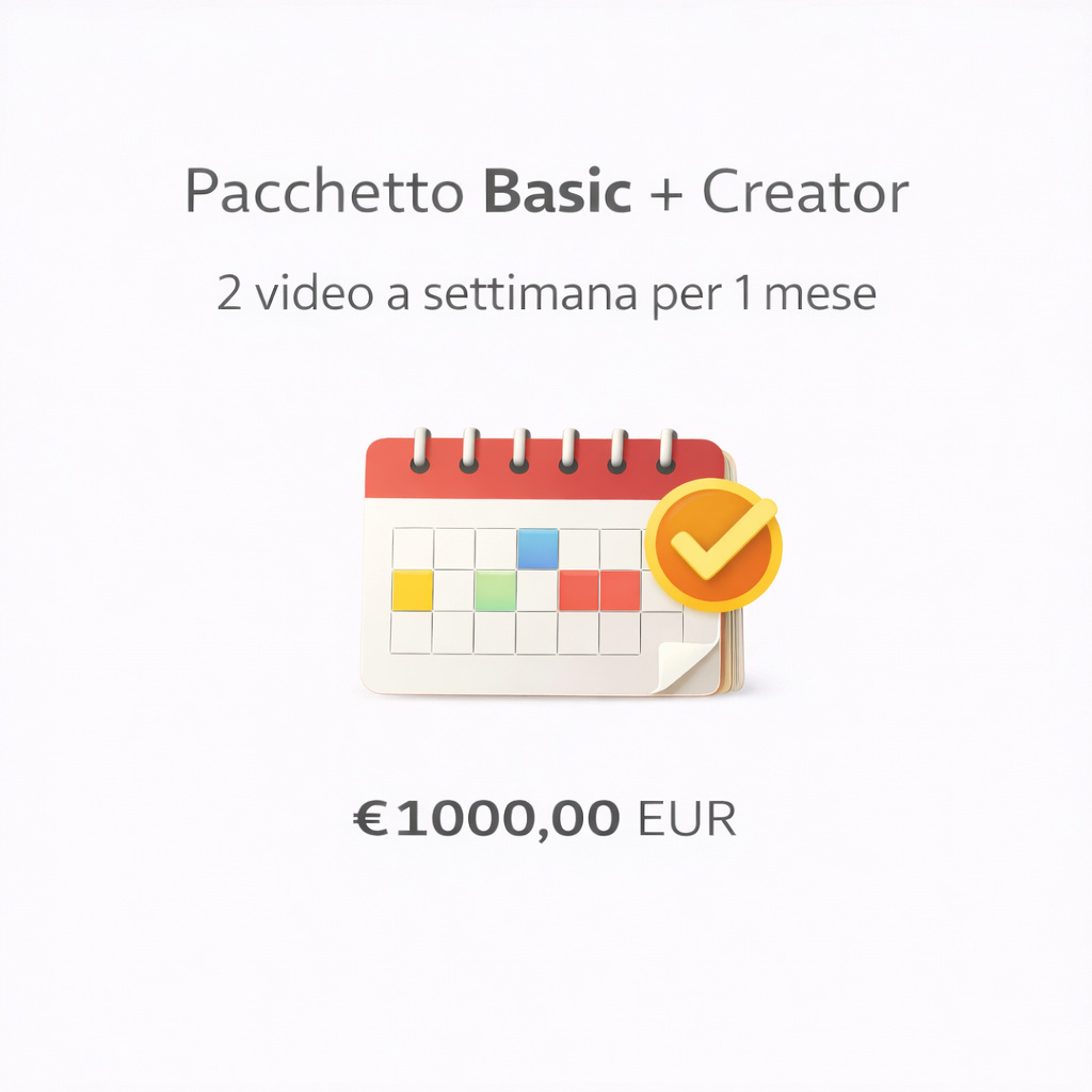 Pacchetto basic + Creator: 2 video a settimana per 1 mese